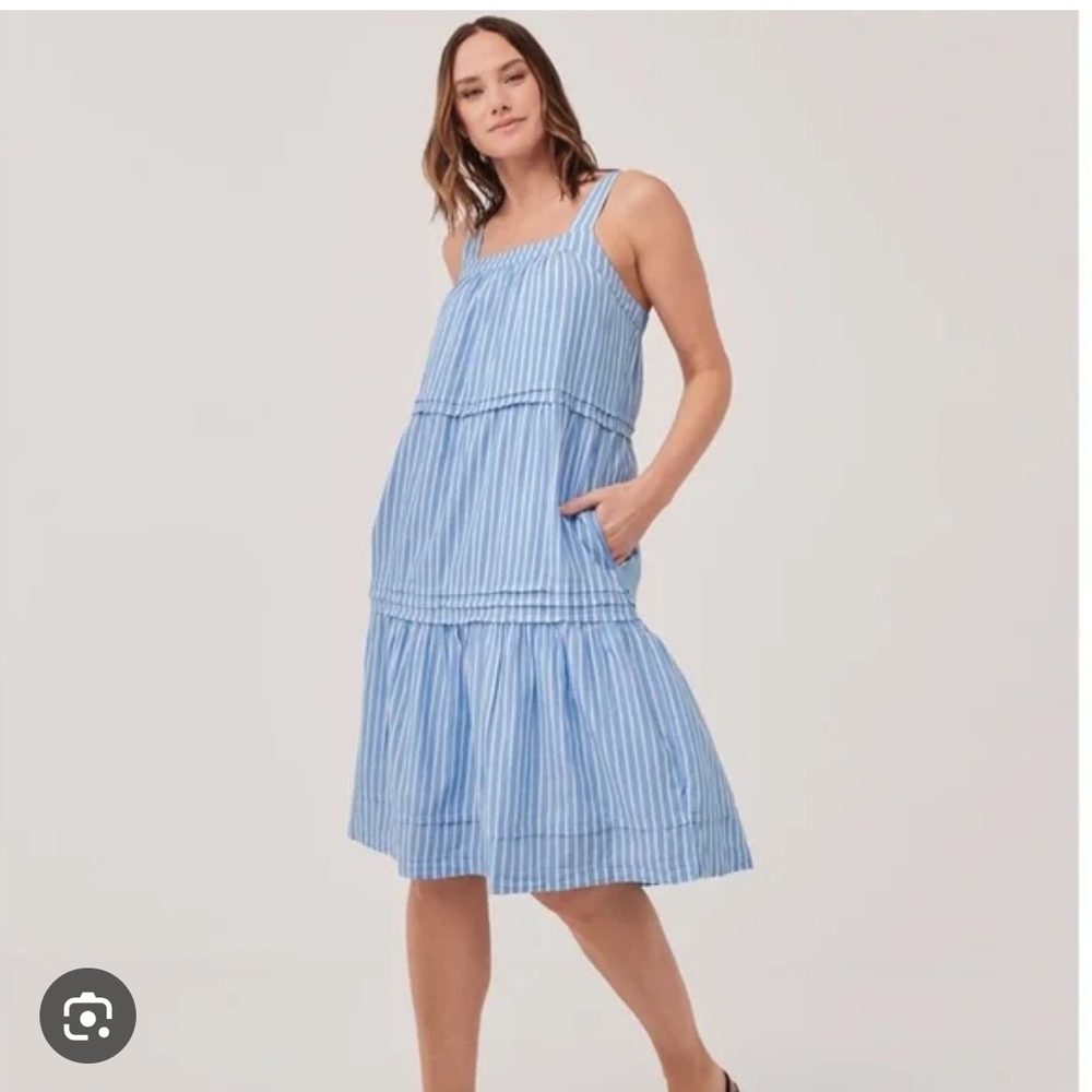 Pact Light Blue Striped Midi Dress